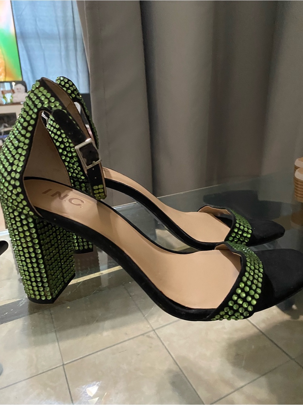 INC International Concepts Black Heels with Lime Green Studs